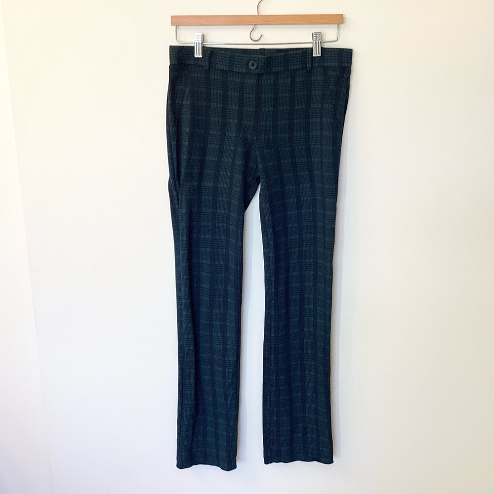 Betabrand Classic DPYP Dress Pant Yoga Pant Straight Leg Blue & Green Plaid - M